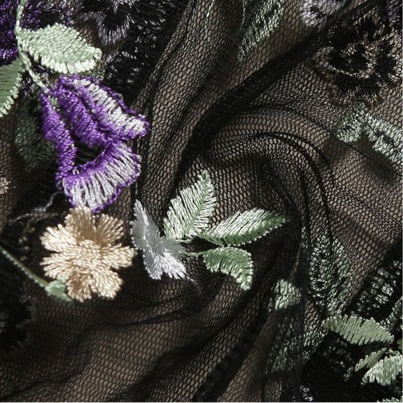 One-piece Black Floral Embroidery Bodysuit Lingerie - Picture 5 of 6